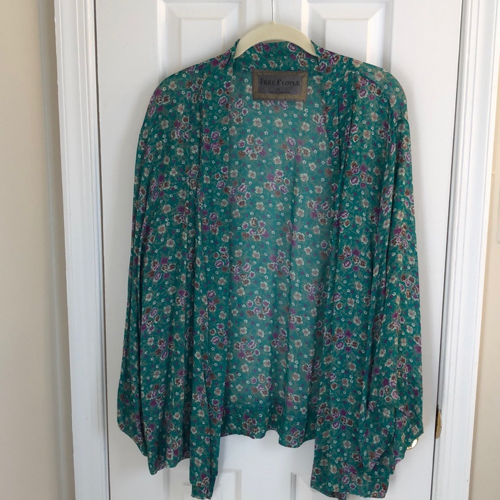 Free People green floral kimono top